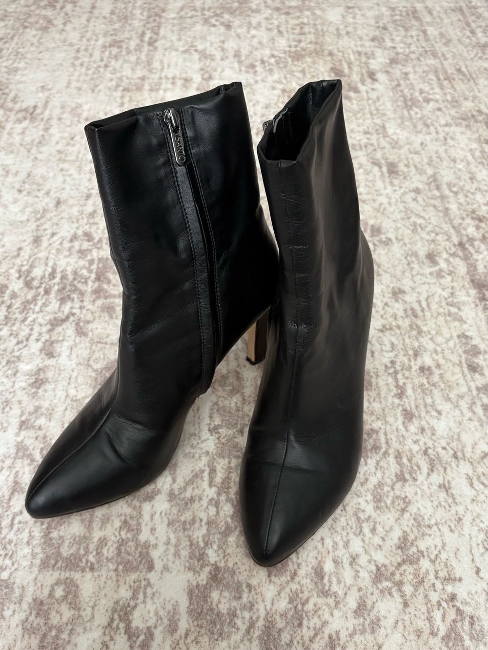 Franco Sarto Black Pointed Toe Ankle Boots with Side Zip - 8.5